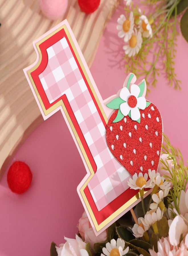LINGANA Berry 1st Birthday Cake Topper - Strawberry One Birthday Decorations,Red Berry Sweet Party Photo Props,First Strawberry Cake Topper,Summer Fruit Party Decorations - Image 4